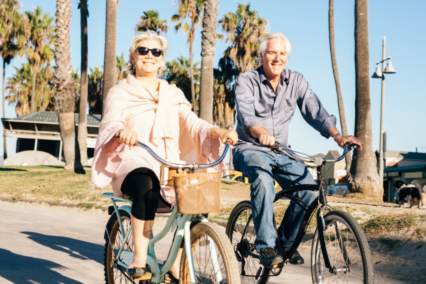 Retired couple cycling