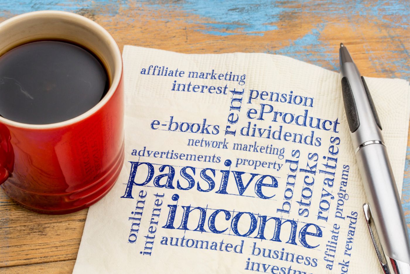 Passive income graphic on napkin