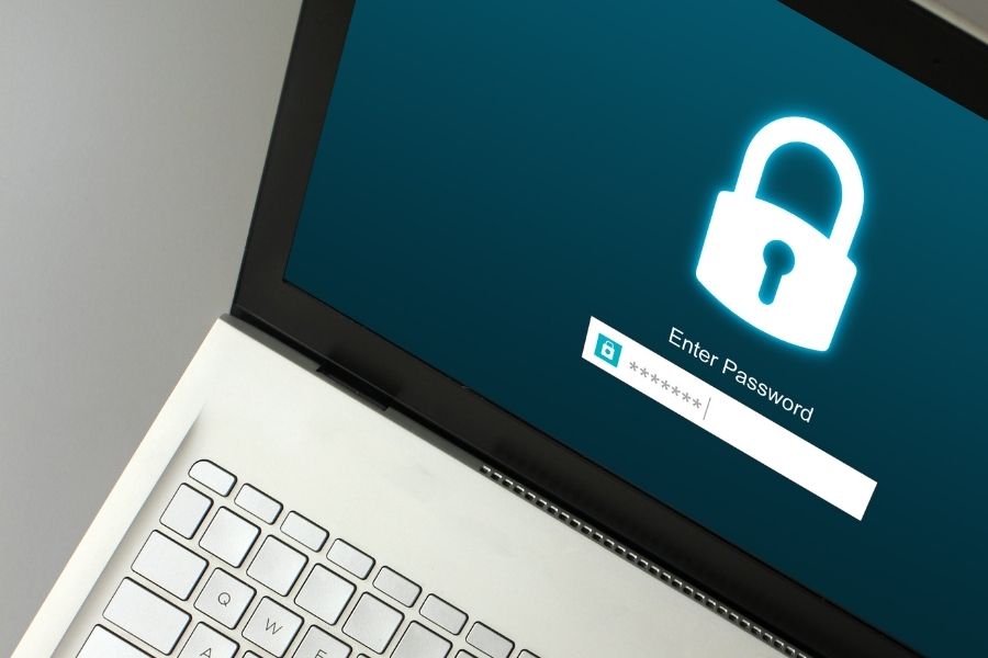 a locked laptop with password required