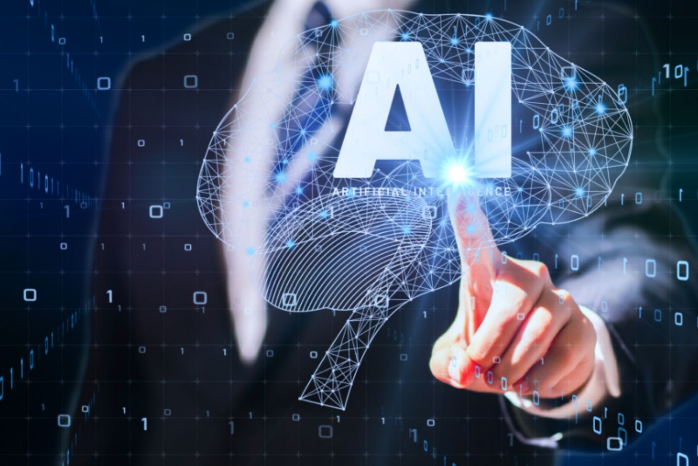 Businessman touching a digital AI